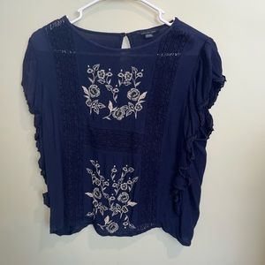 American Eagle Navy Floral Blouse Size Medium